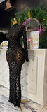 Long black dress rhinestone