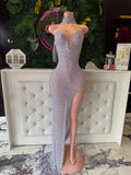 High neck sleeveless rhinestones dresses