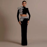 Long skirt shoulder flower set black