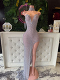 High neck sleeveless rhinestones dresses