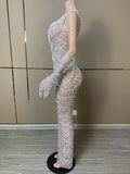 Gloves pearl nude dress