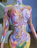 Mosaïc see through dress long sleeve