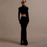 Long skirt shoulder flower set black