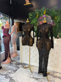 Long black dress rhinestone