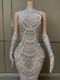 Gloves pearl nude dress