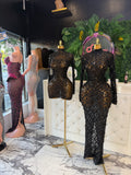 Long black dress rhinestone