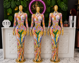 Mosaïc see through dress long sleeve