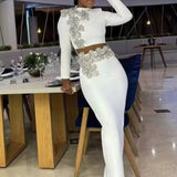 Long Skirt Shoulder Flower Set white