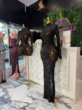 Long black dress rhinestone