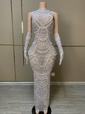 Gloves pearl nude dress