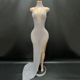 High neck sleeveless rhinestones dresses