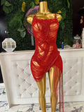 Red corset chain dress