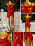 Red corset chain dress