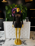 Black rhinestones mini dress long sleeve