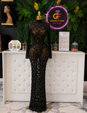 Long black dress rhinestone